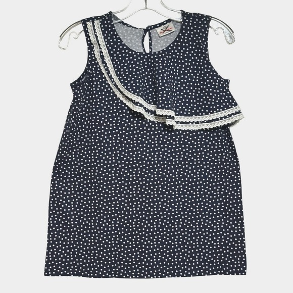 Hanna Andersson Other - Hanna Andersson Polka Dot Top Kids Navy Blue Lace‎ Ruffle Nautical 160/14